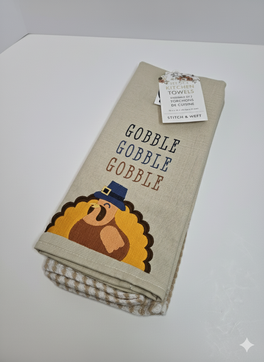 Harvest Turkey Embroidered Kitchen Towel