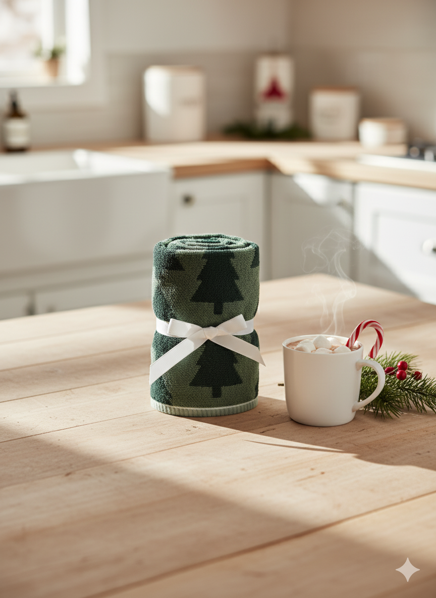 Green Christmas Tree Towel (tied with ribbon)